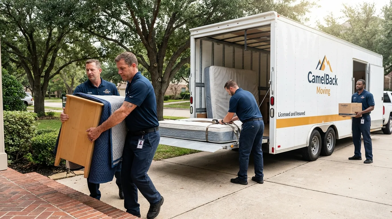 Crew loading residential truck for cross-state move from Henderson, NC