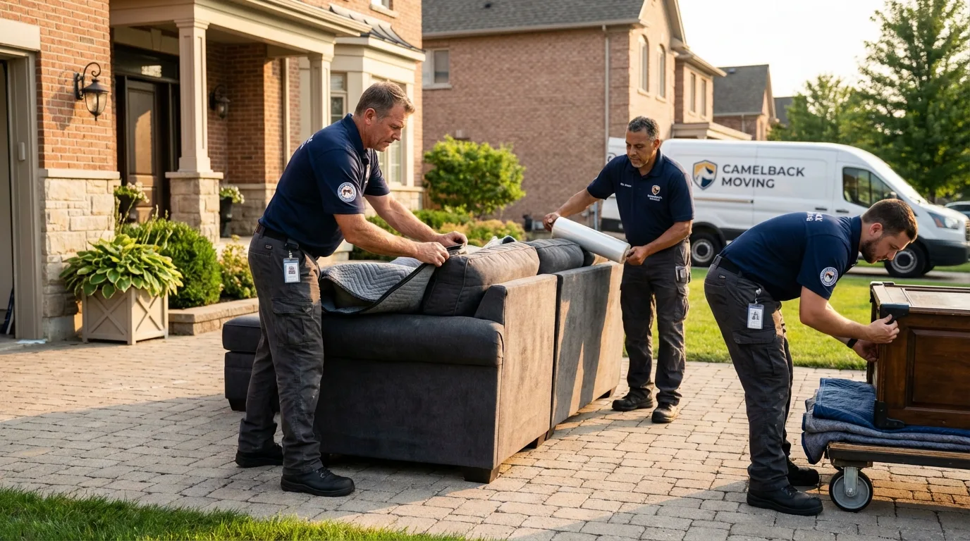 Large estate moving crew wrapping furniture in Henderson, NC